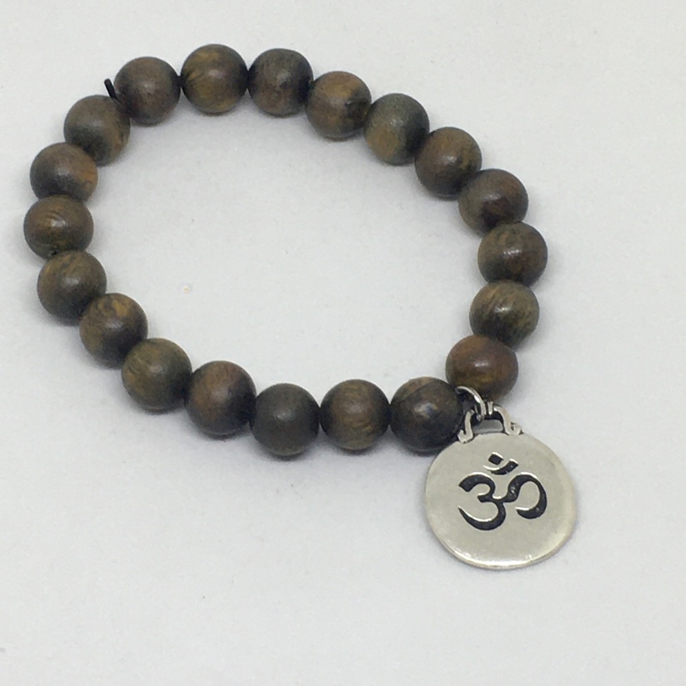 Green Sandalwood Beaded Bracelet w/ Om Charm